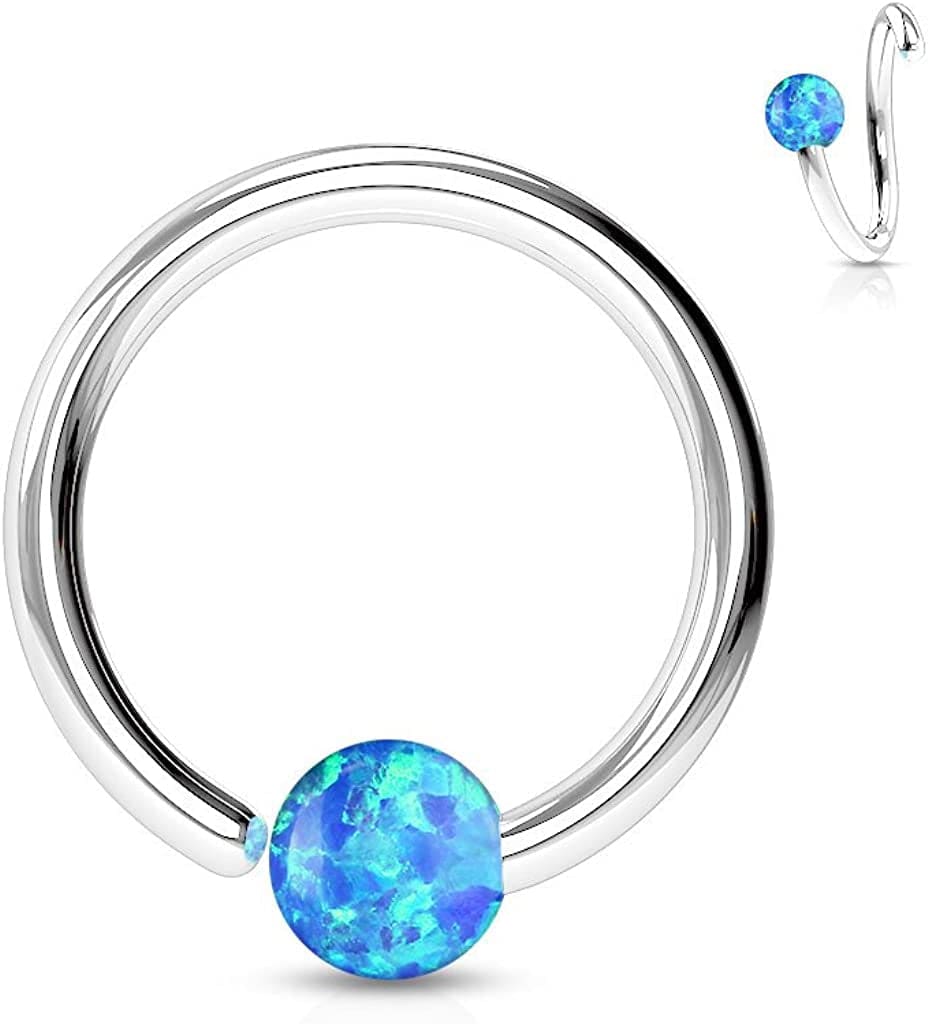 Amelia Fashion 16GA Never Lose a Ball Again! One Side Fixed Opal Ball Ring Annealed 316L Surgical Steel (Choose Color) Apparel & Accessories > Jewelry > Rings Generic Opal Blue  