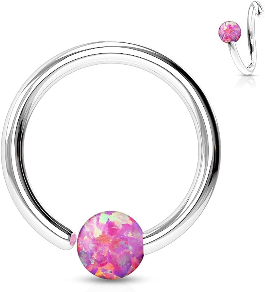 Amelia Fashion 16GA Never Lose a Ball Again! One Side Fixed Opal Ball Ring Annealed 316L Surgical Steel (Choose Color) Apparel & Accessories > Jewelry > Rings Generic Opal Pink  