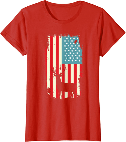 American Deer Hunter Patriotic T Shirt For men Women Arts & Entertainment > Party & Celebration > Gift Giving HUNTER Red Women Small