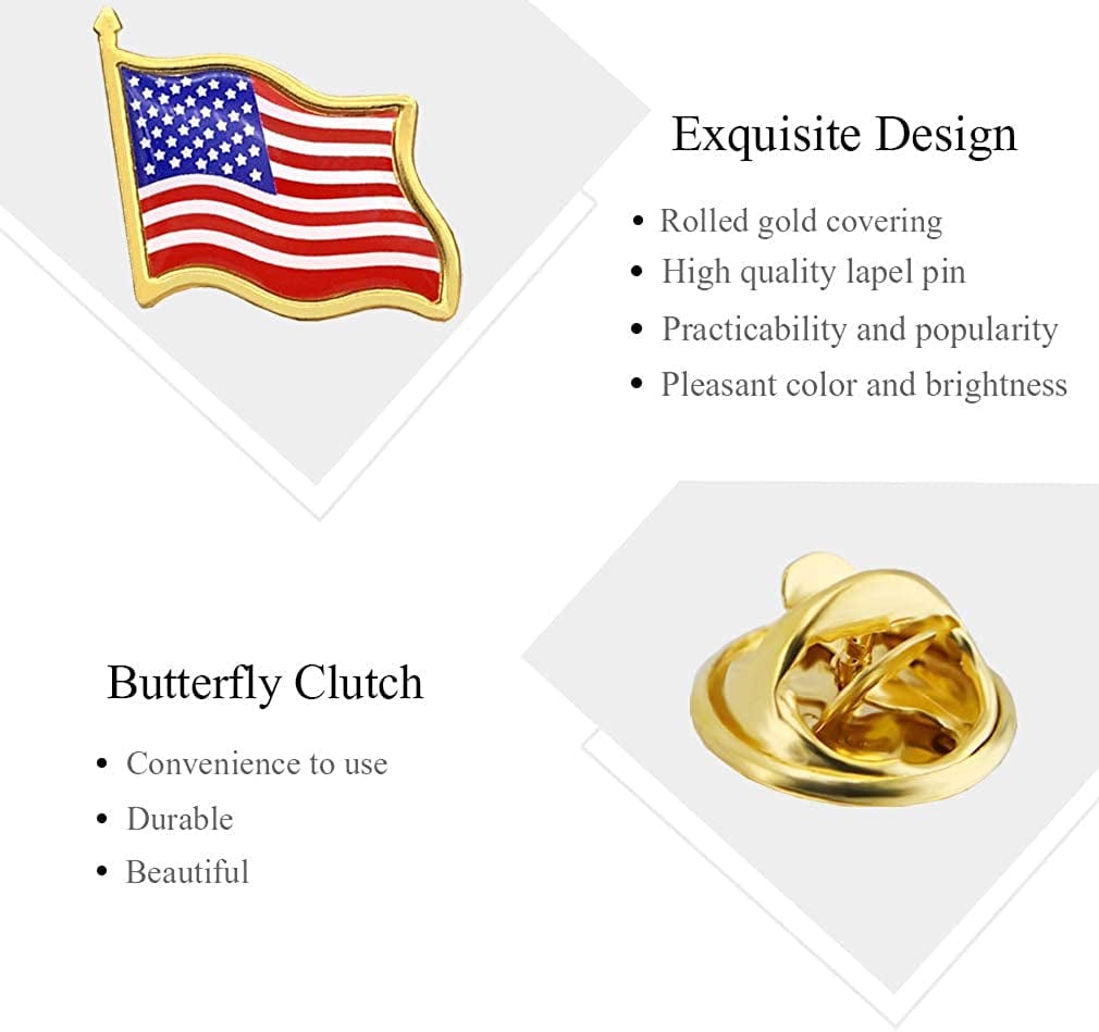 American Flag Lapel Pins - USA Waving Flag Pins United States US Badge Pins Brooch-24/50/100 Pack