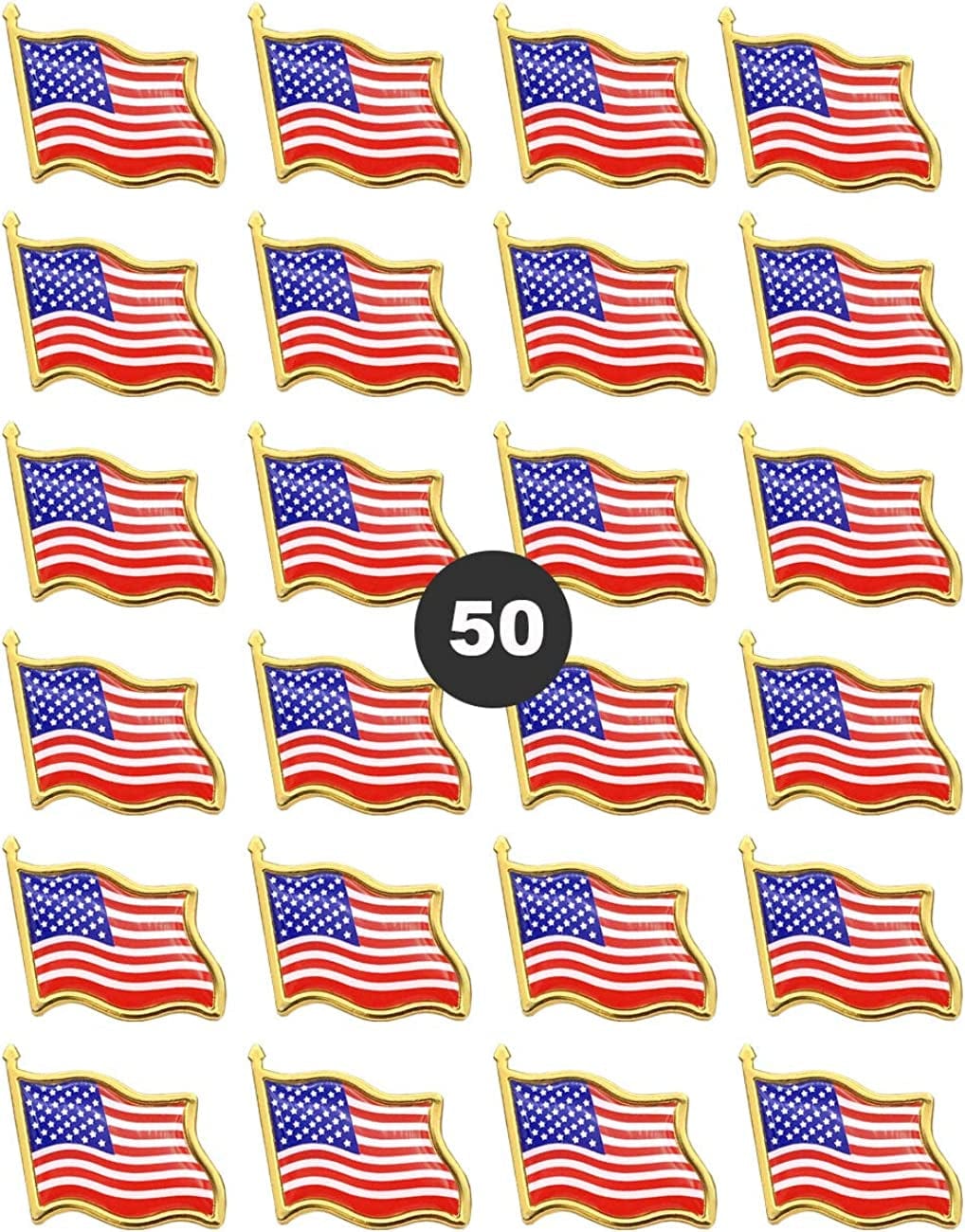 American Flag Lapel Pins - USA Waving Flag Pins United States US Badge Pins Brooch-24/50/100 Pack 50
