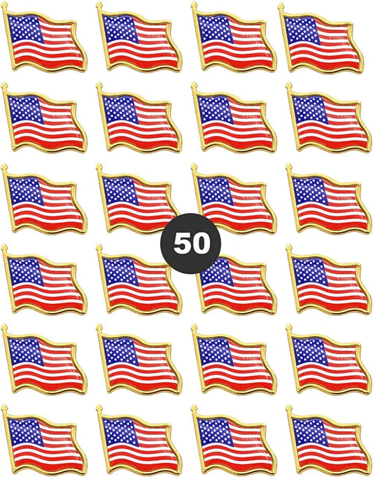 American Flag Lapel Pins - USA Waving Flag Pins United States US Badge Pins Brooch-24/50/100 Pack 50