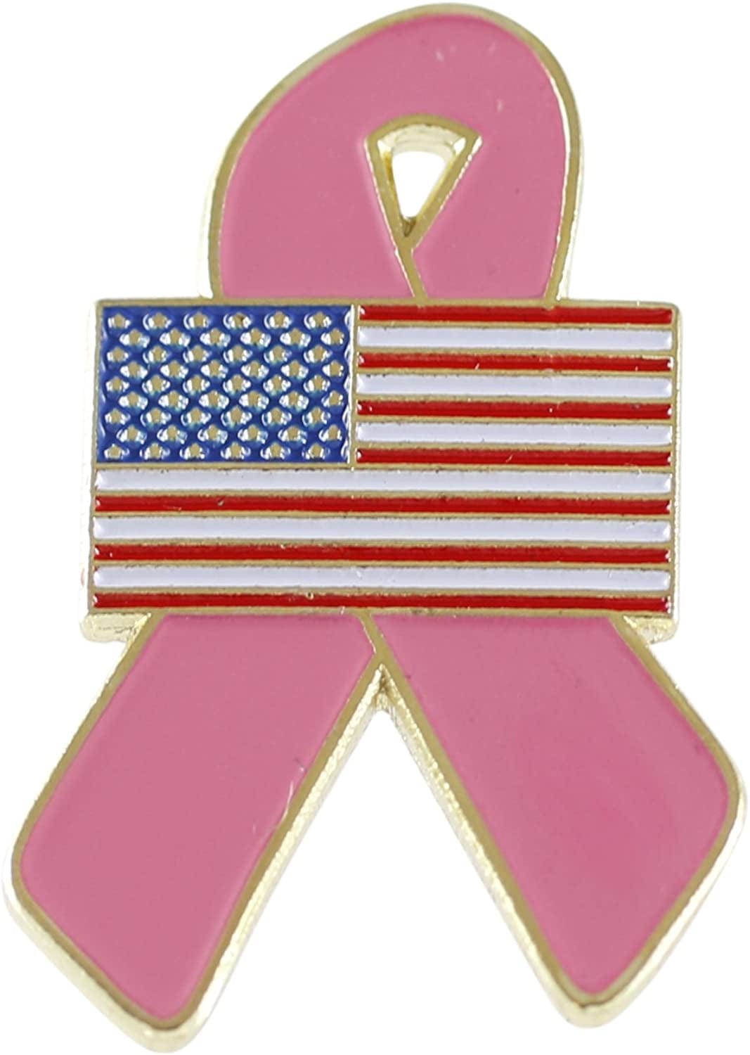 American Flag Pink Breast Cancer Awareness Ribbon Lapel Pin