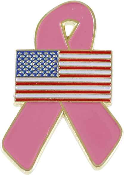 American Flag Pink Breast Cancer Awareness Ribbon Lapel Pin
