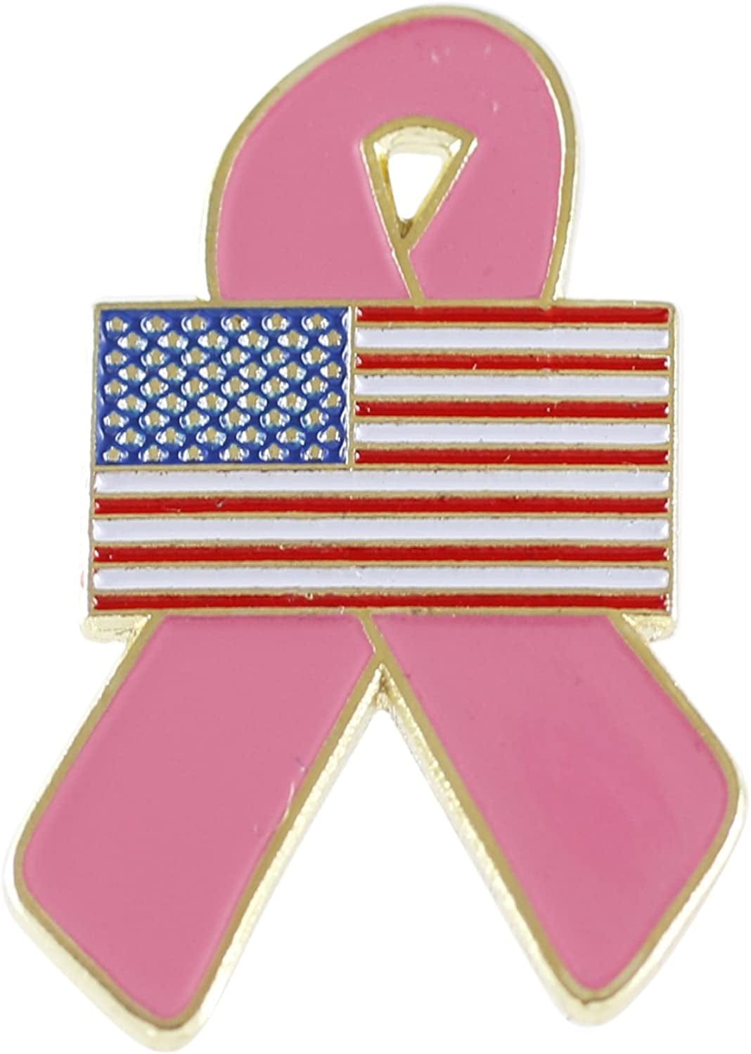 American Flag Pink Breast Cancer Awareness Ribbon Lapel Pin