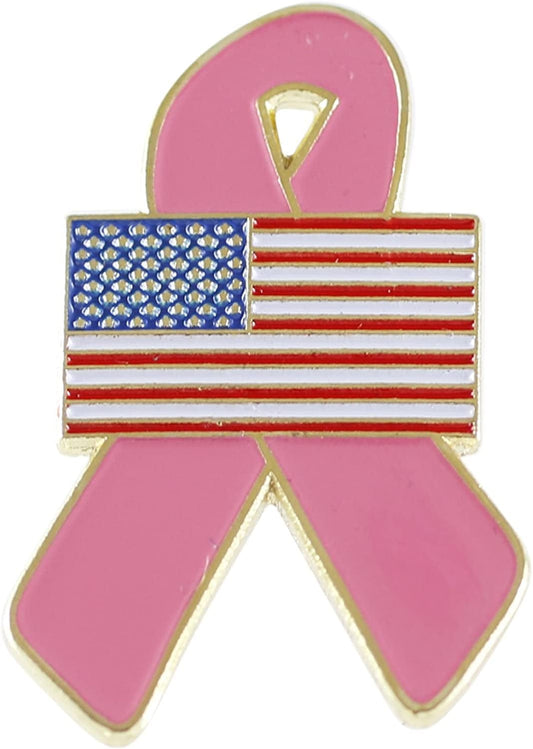 American Flag Pink Breast Cancer Awareness Ribbon Lapel Pin