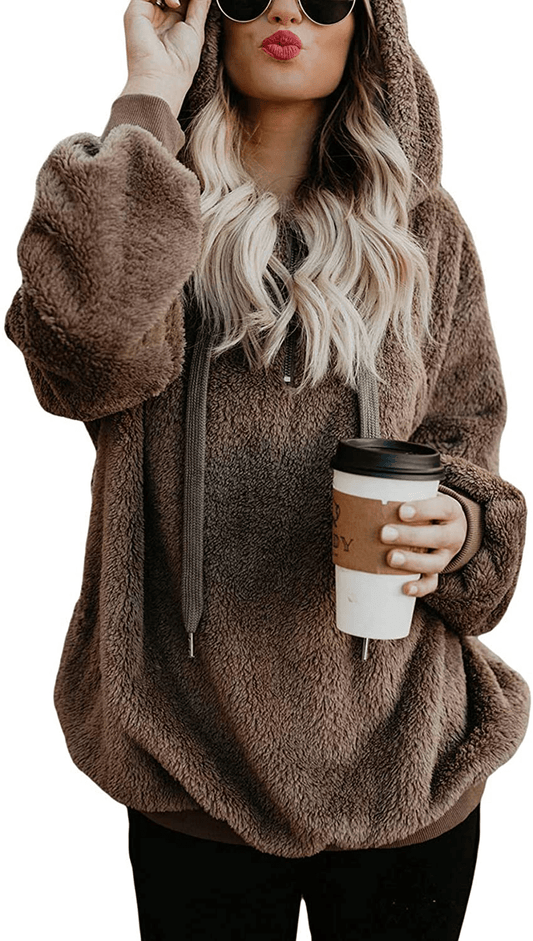 American Trends Oversized Sweatshirts for Women Athletic Womens Sherpa Hoodie Fluffy Women'S Hoodies Pullover with Pockets Apparel & Accessories > Clothing > Activewear Kylie Max   