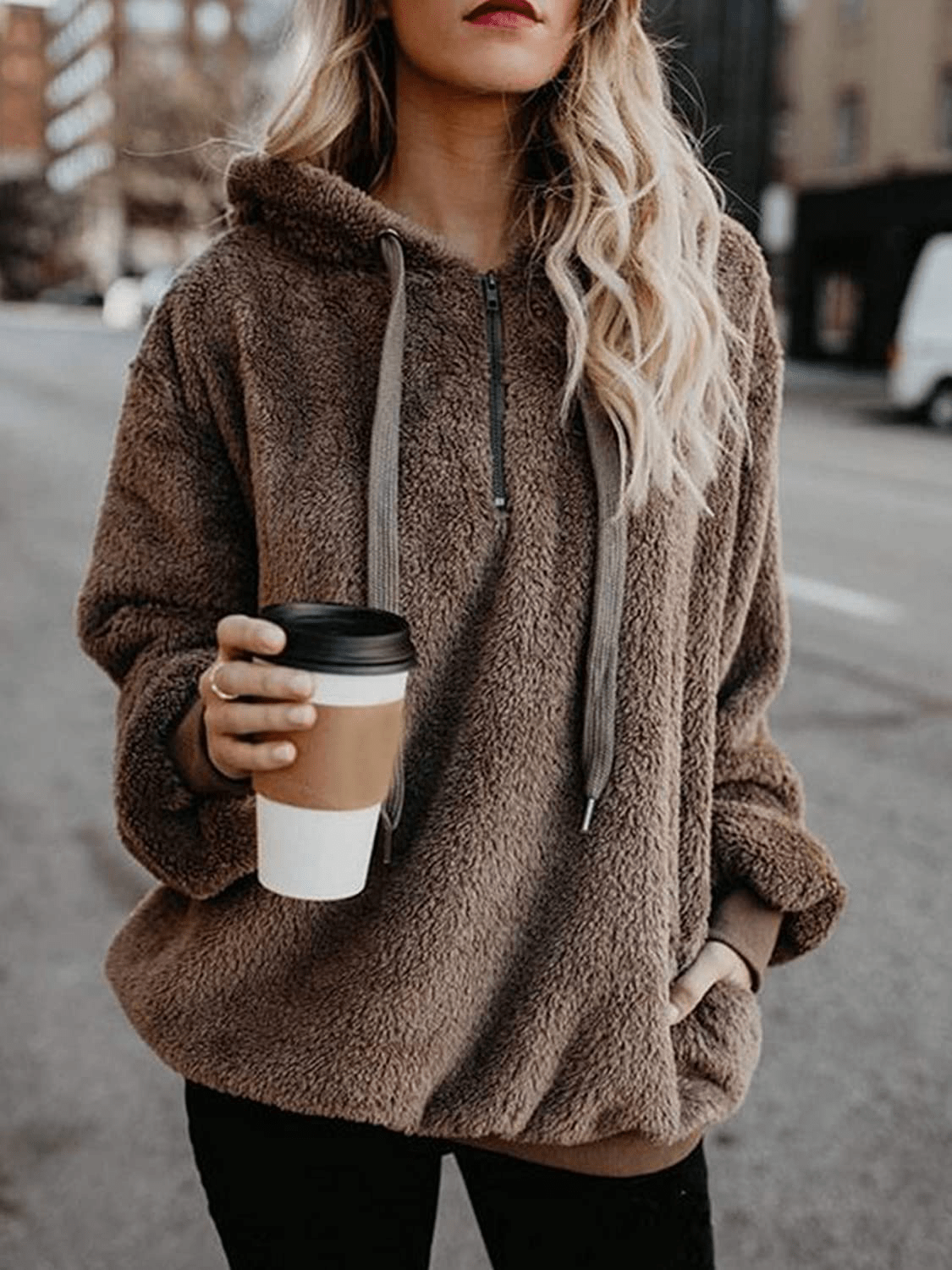 American Trends Oversized Sweatshirts for Women Athletic Womens Sherpa Hoodie Fluffy Women'S Hoodies Pullover with Pockets Apparel & Accessories > Clothing > Activewear Kylie Max   