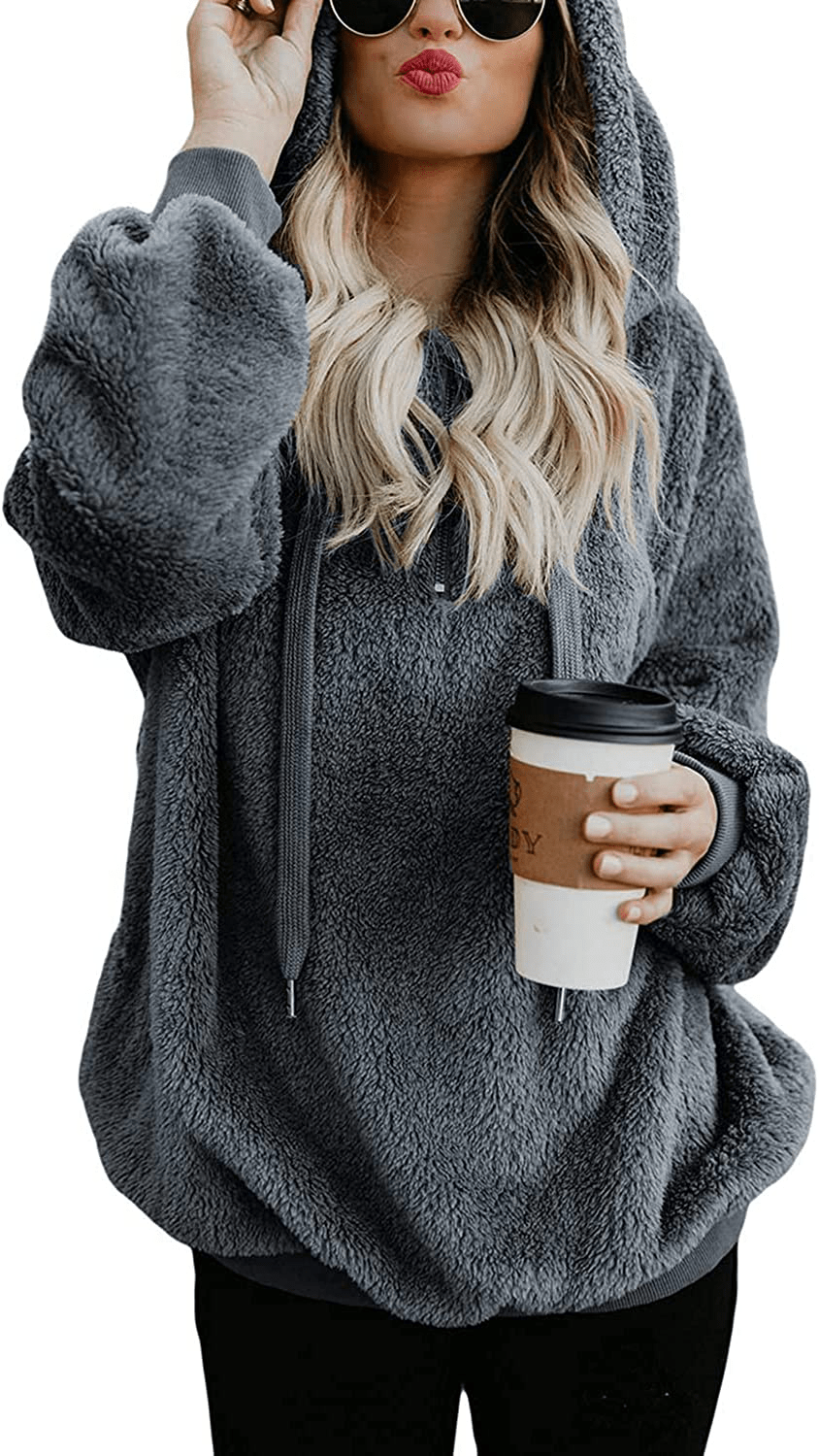 American Trends Oversized Sweatshirts for Women Athletic Womens Sherpa Hoodie Fluffy Women'S Hoodies Pullover with Pockets Apparel & Accessories > Clothing > Activewear Kylie Max   