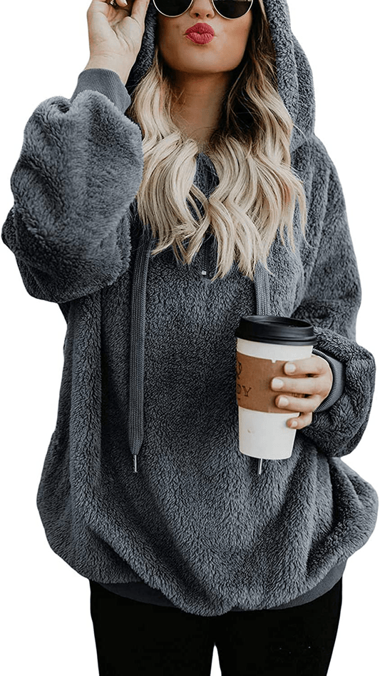 American Trends Oversized Sweatshirts for Women Athletic Womens Sherpa Hoodie Fluffy Women'S Hoodies Pullover with Pockets Apparel & Accessories > Clothing > Activewear Kylie Max   
