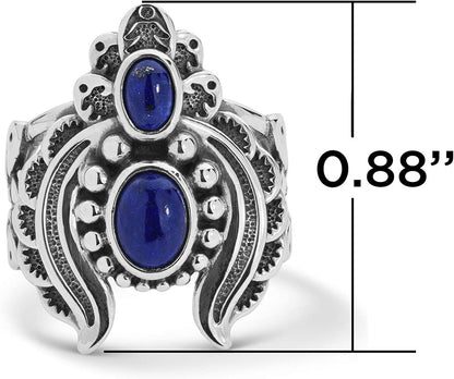 American West Sterling Silver Blue Lapis, Blue Turquoise or White Mother of Pearl Gemstone Naja Ring Size 5 to 10