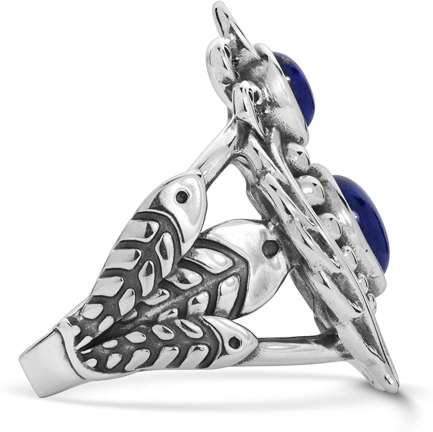 American West Sterling Silver Blue Lapis, Blue Turquoise or White Mother of Pearl Gemstone Naja Ring Size 5 to 10