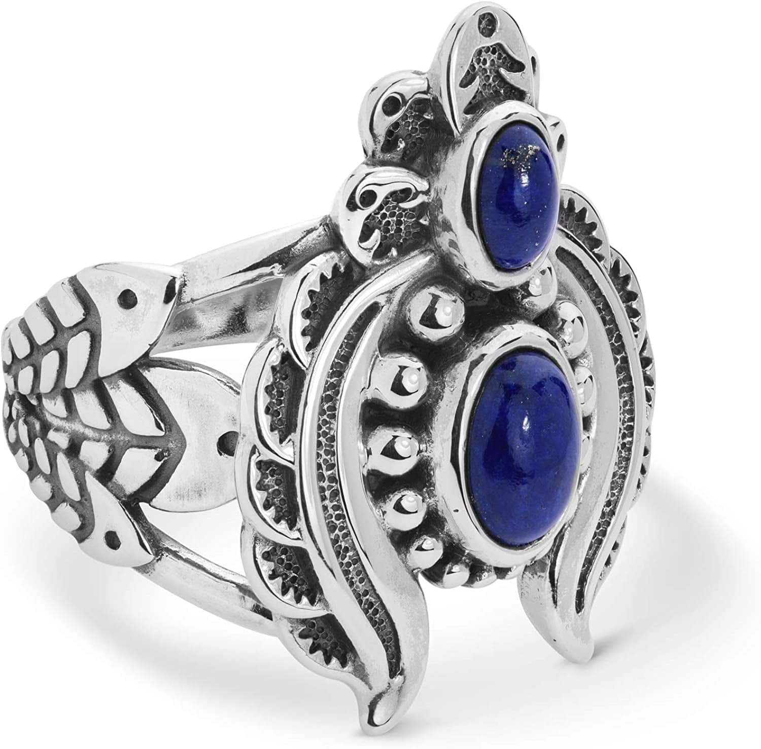 American West Sterling Silver Blue Lapis, Blue Turquoise or White Mother of Pearl Gemstone Naja Ring Size 5 to 10 Blue Lapis / 5