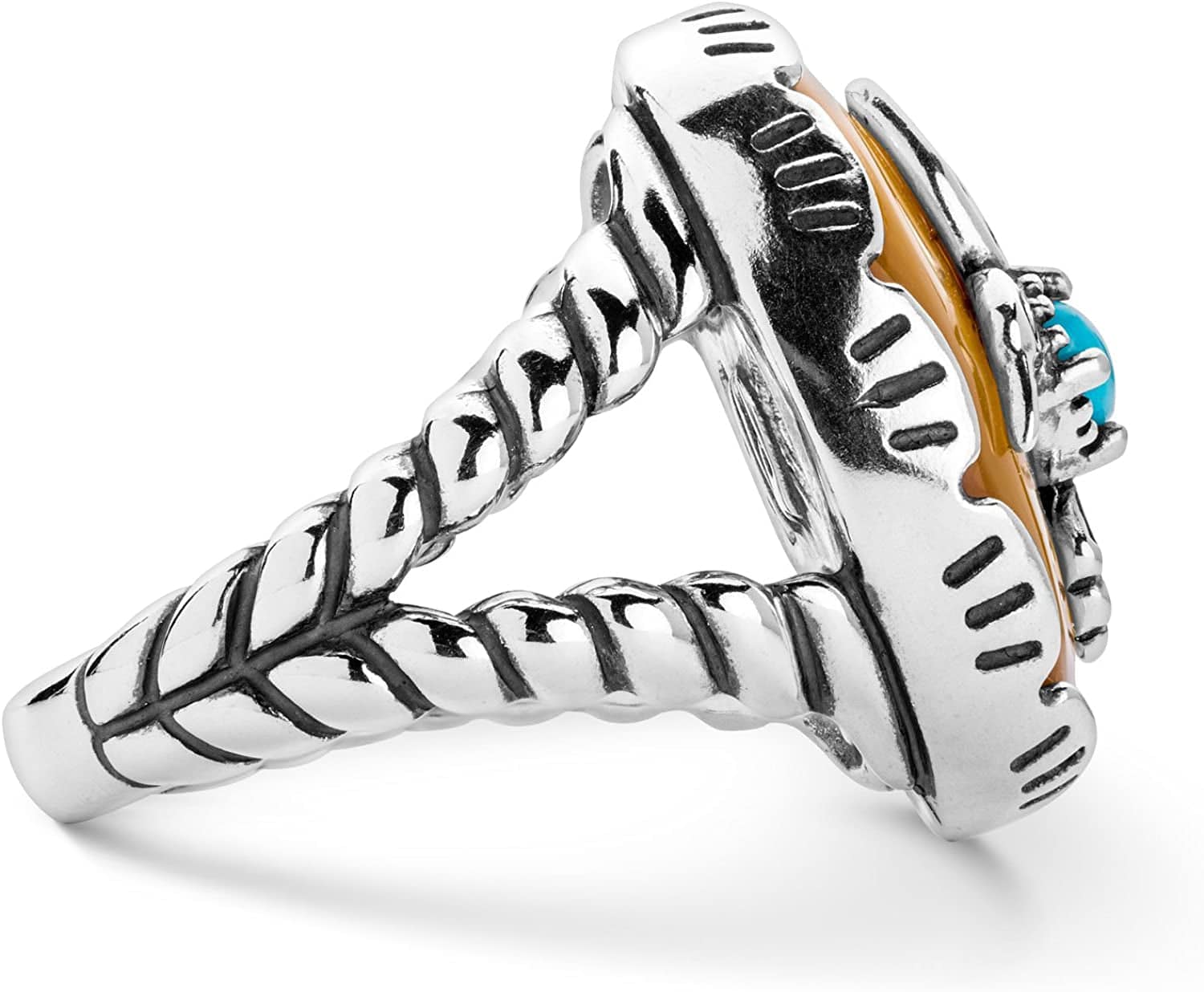 American West Sterling Silver Women'S Ring Blue Turquoise and Gold Mother of Pearl Gemstone Hummingbird Design Size 5 to 10