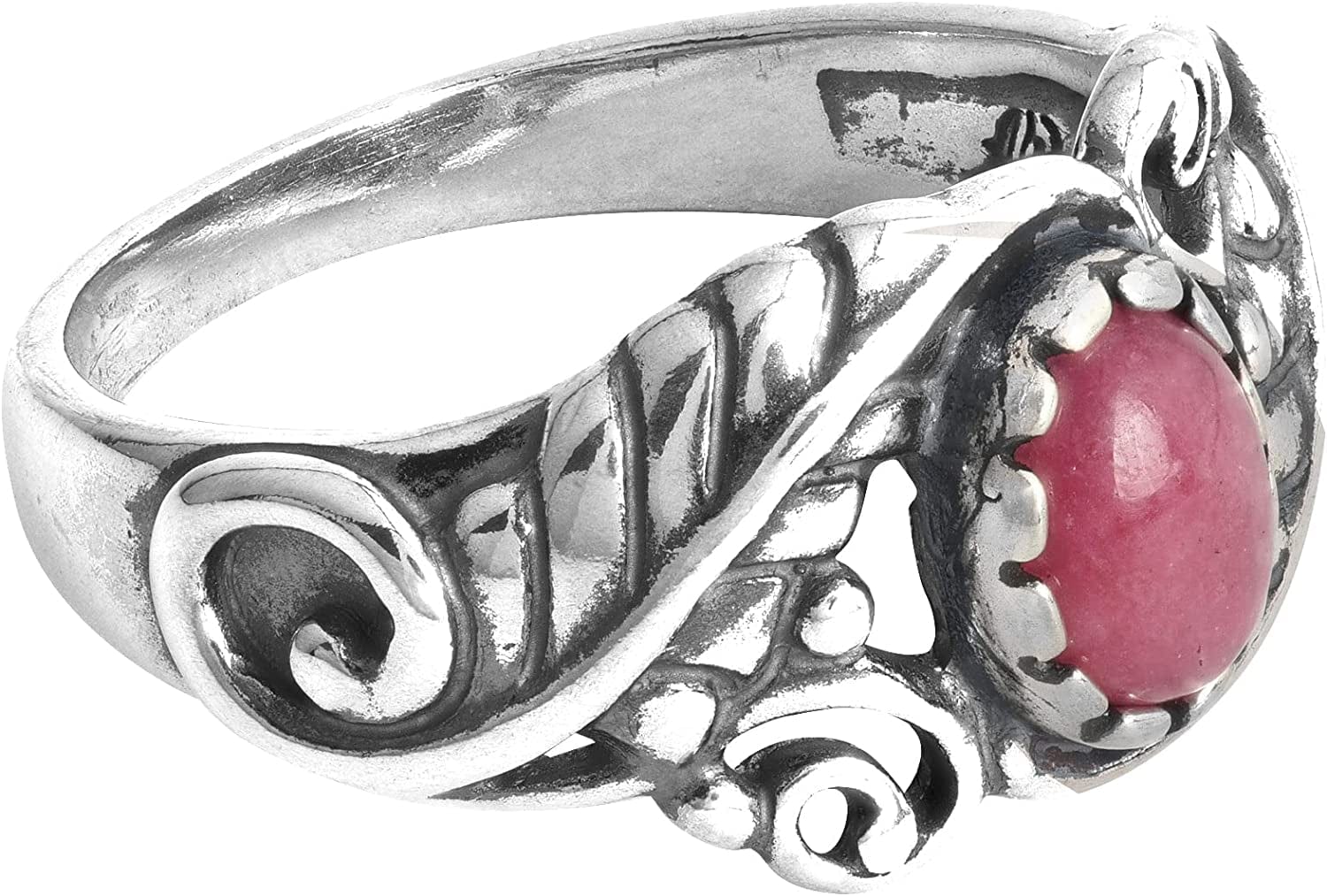 American West Sterling Silver Women'S Ring Choice of Gemstone Color Leaf Rosette Design Sizes 5 to 10 Pink Rhodonite / 10