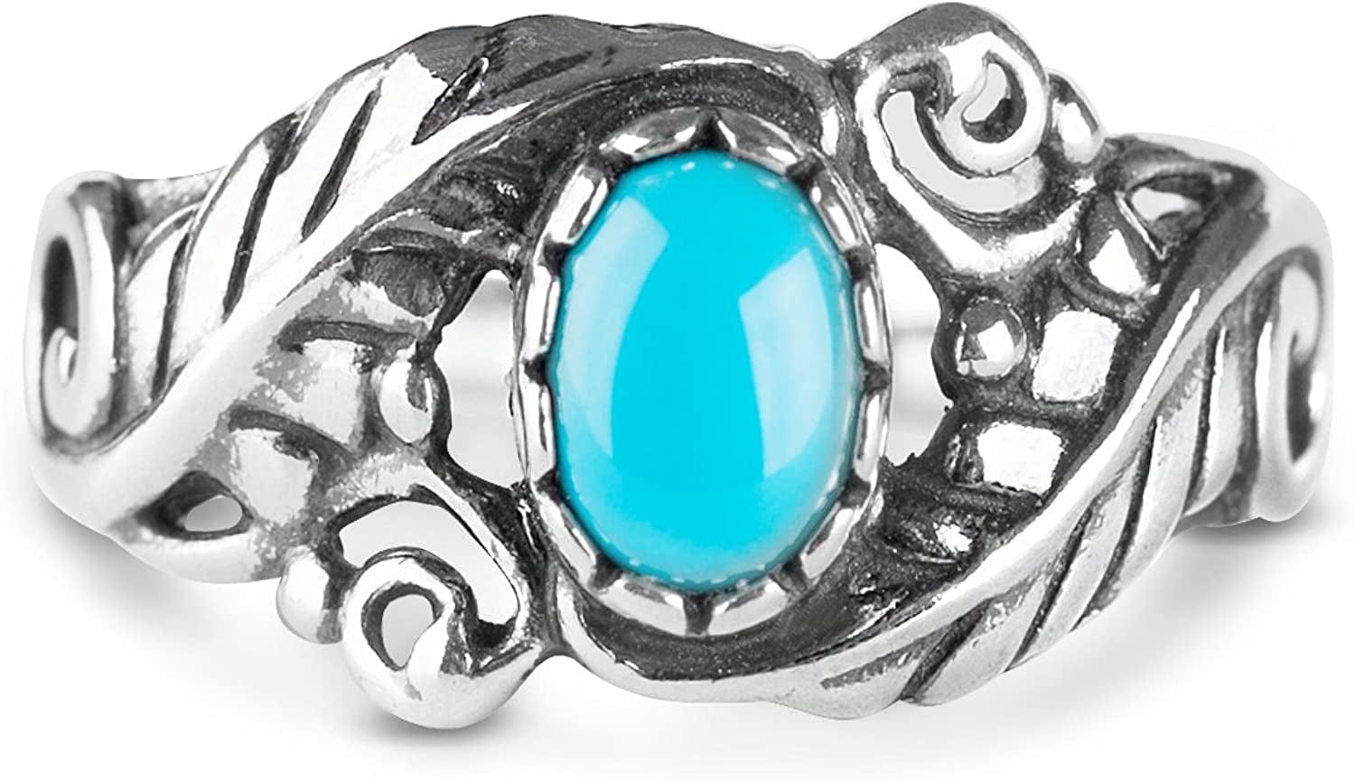 American West Sterling Silver Women'S Ring Choice of Gemstone Color Leaf Rosette Design Sizes 5 to 10