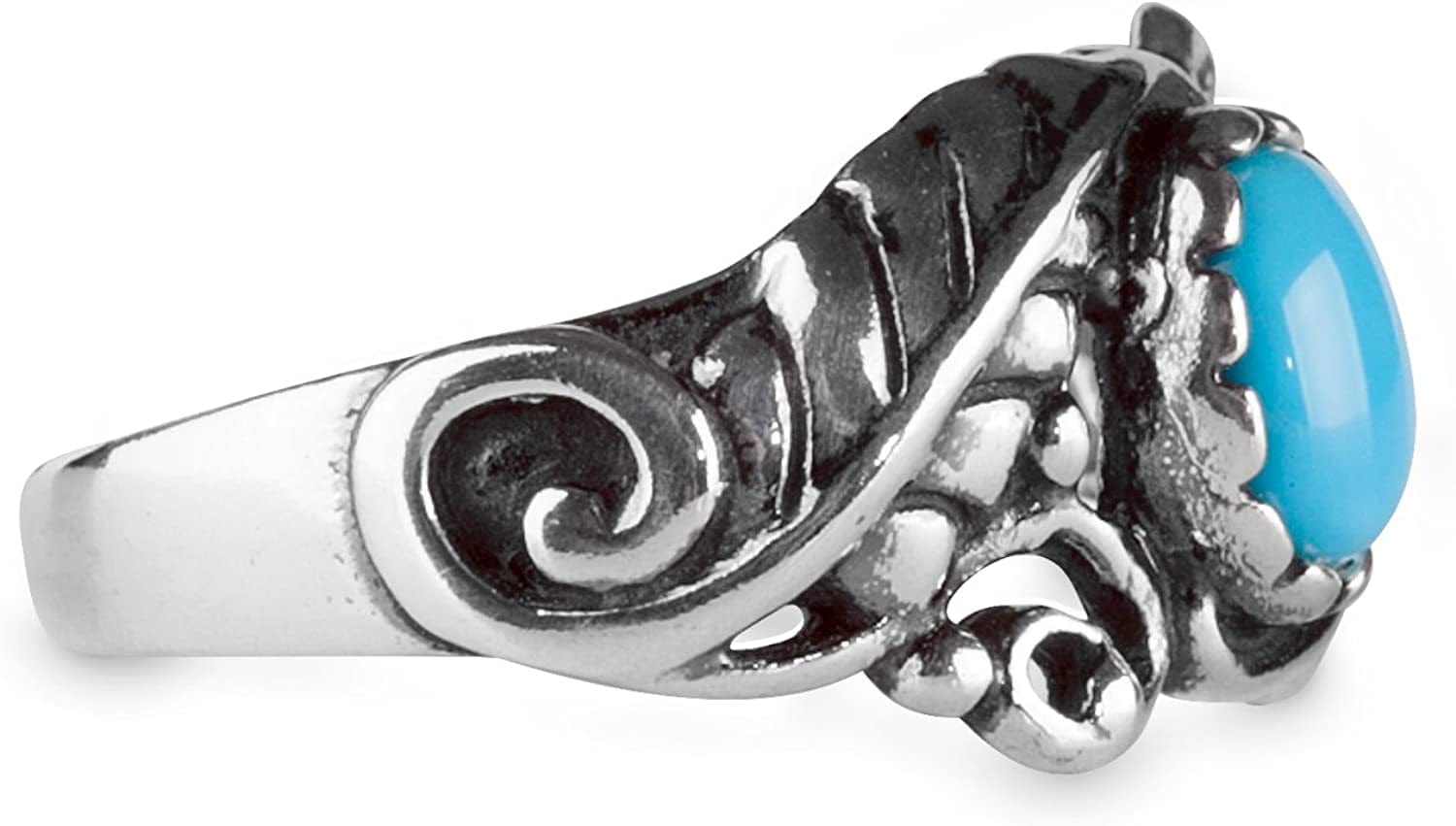 American West Sterling Silver Women'S Ring Choice of Gemstone Color Leaf Rosette Design Sizes 5 to 10