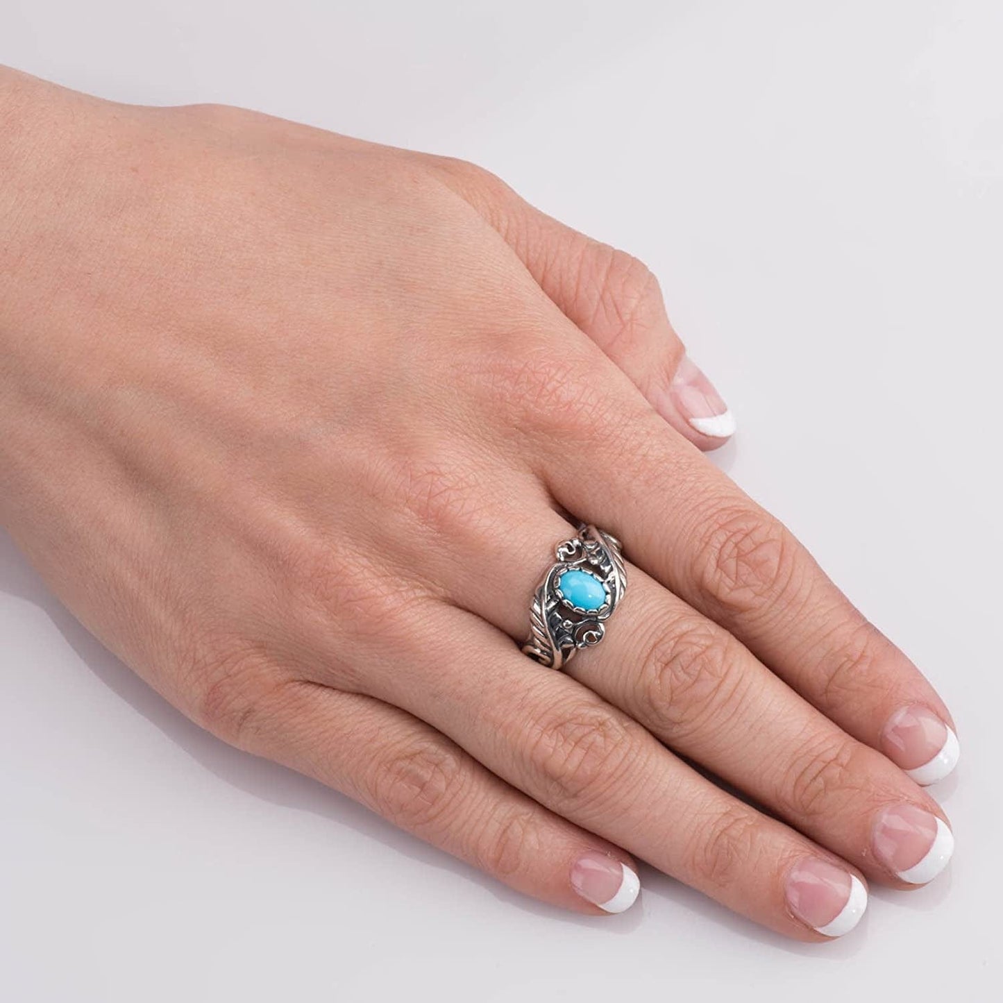 American West Sterling Silver Women'S Ring Choice of Gemstone Color Leaf Rosette Design Sizes 5 to 10