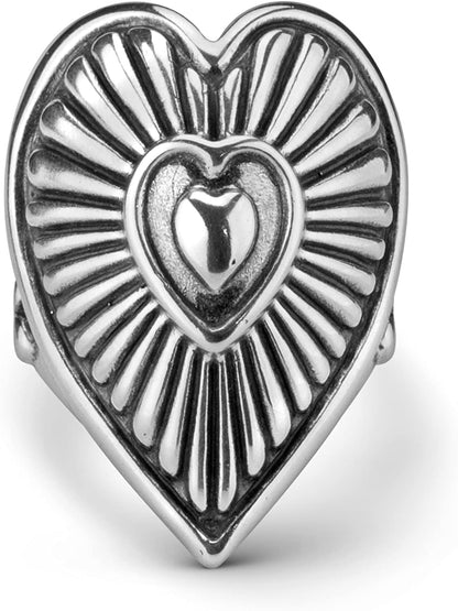 American West Sterling Silver Women'S Statement Ring Heart & Sunburst Design Size 5 to 10