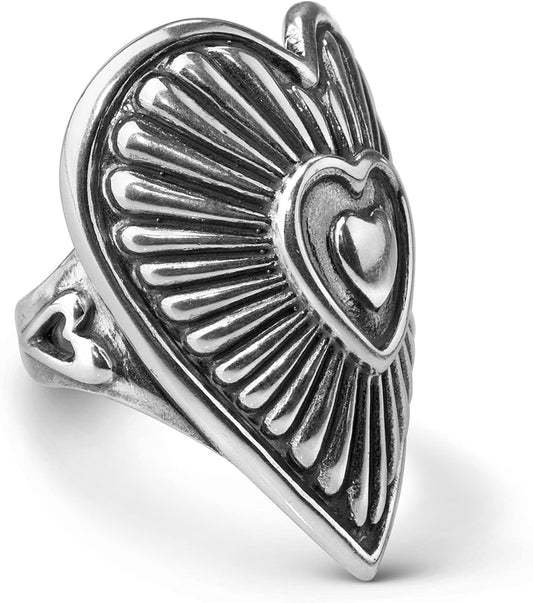 American West Sterling Silver Women'S Statement Ring Heart & Sunburst Design Size 5 to 10 5