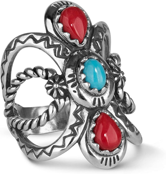 American West Sterling Women'S Statement Ring Gemstone Twisted Rope & Zigzag Design Size 5 to 10 7
