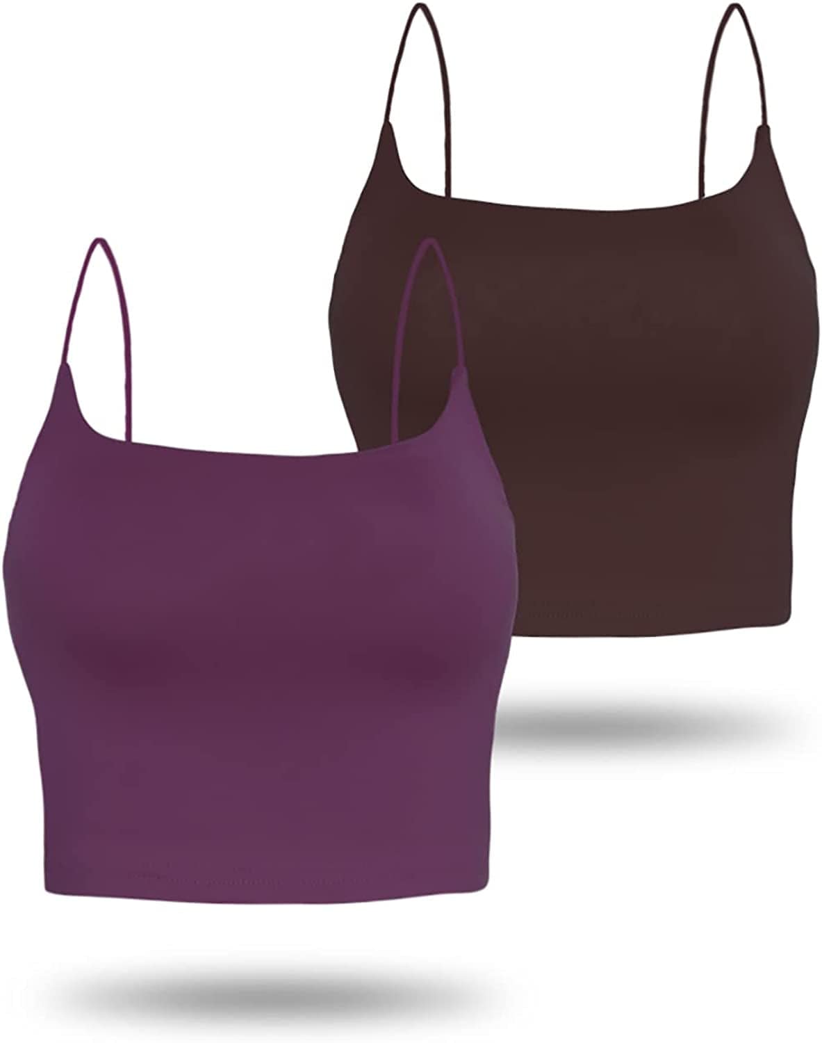Amilia Women'S Basic Solid Cami Spaghetti Double Layer Crop Tank Top Plum&coffee / X-Large