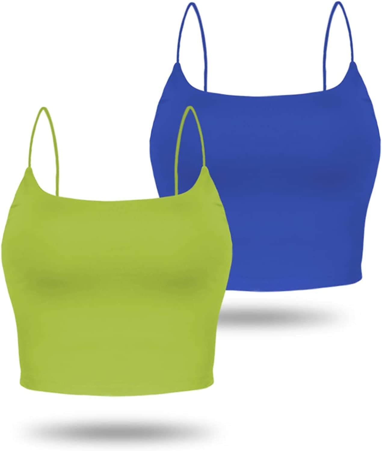 Amilia Women'S Basic Solid Cami Spaghetti Double Layer Crop Tank Top Avocado&royal Blue / Large