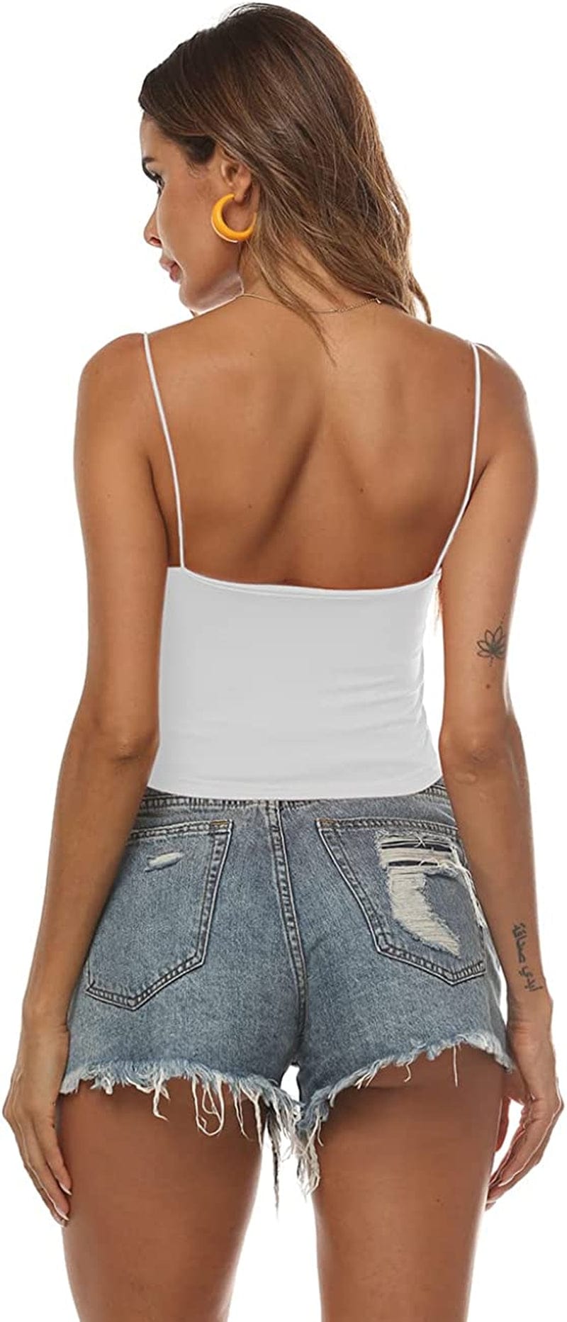 Amilia Women'S Basic Solid Cami Spaghetti Double Layer Crop Tank Top