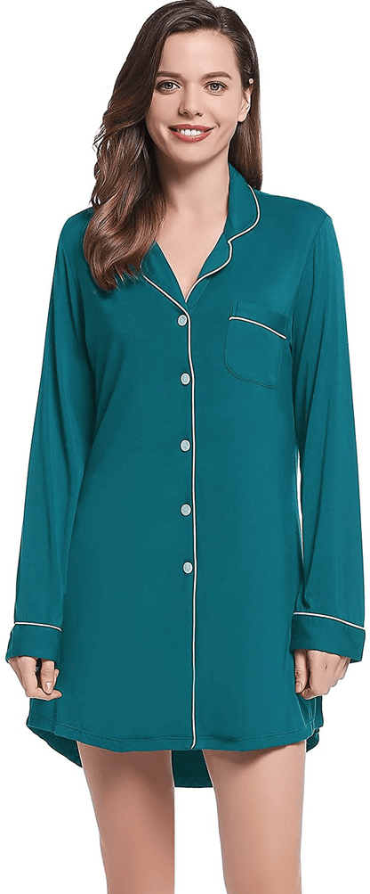 Amorbella Womens Long Sleeve Nightgown Button down Nightshirt Bamboo Sleep Shirt Soft Pajama Top Apparel & Accessories > Clothing > Sleepwear & Loungewear > Nightgowns Kylie Max   