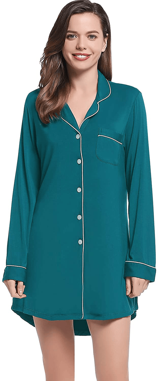 Amorbella Womens Long Sleeve Nightgown Button down Nightshirt Bamboo Sleep Shirt Soft Pajama Top Apparel & Accessories > Clothing > Sleepwear & Loungewear > Nightgowns Kylie Max   