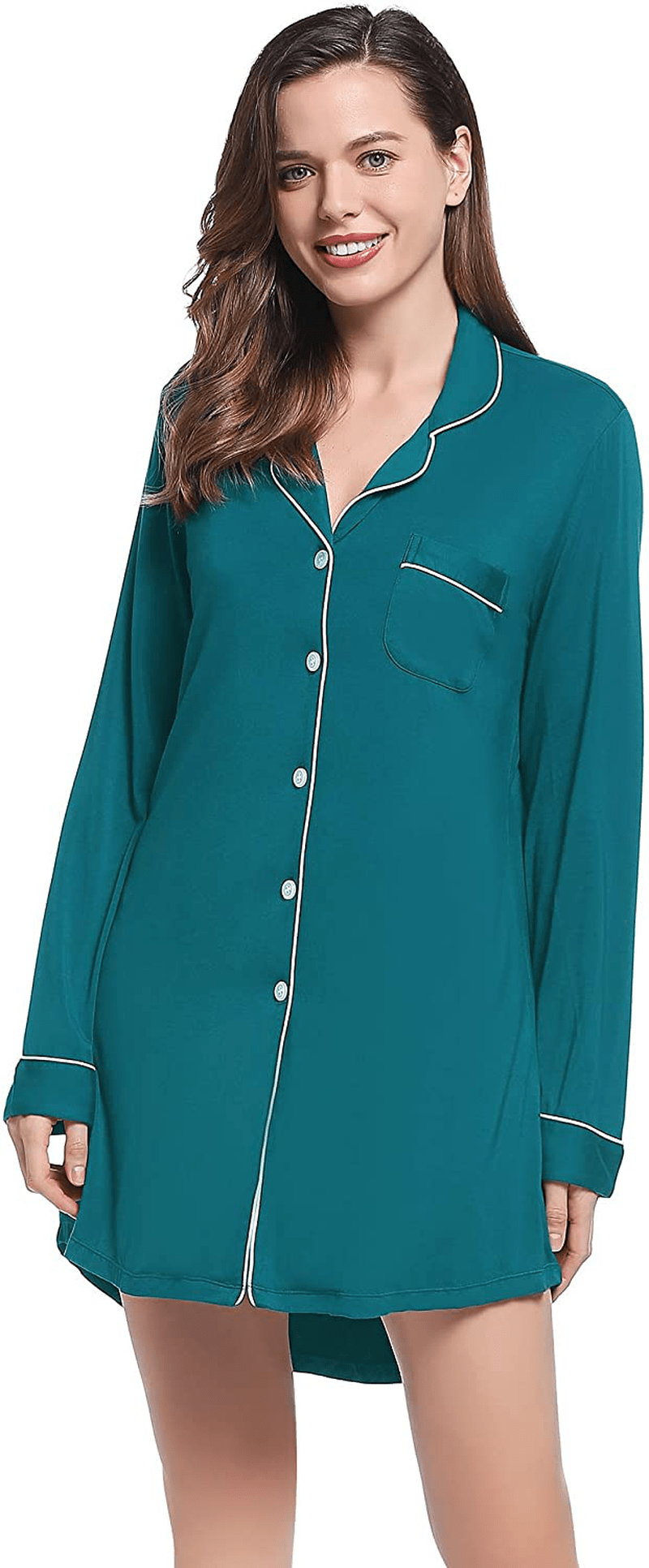 Amorbella Womens Long Sleeve Nightgown Button down Nightshirt Bamboo Sleep Shirt Soft Pajama Top Apparel & Accessories > Clothing > Sleepwear & Loungewear > Nightgowns Kylie Max   