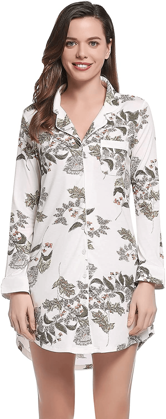 Amorbella Womens Long Sleeve Nightgown Button down Nightshirt Bamboo Sleep Shirt Soft Pajama Top Apparel & Accessories > Clothing > Sleepwear & Loungewear > Nightgowns Kylie Max   