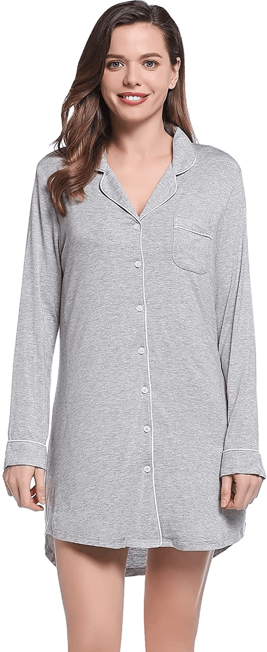 Amorbella Womens Long Sleeve Nightgown Button down Nightshirt Bamboo Sleep Shirt Soft Pajama Top Apparel & Accessories > Clothing > Sleepwear & Loungewear > Nightgowns Kylie Max   