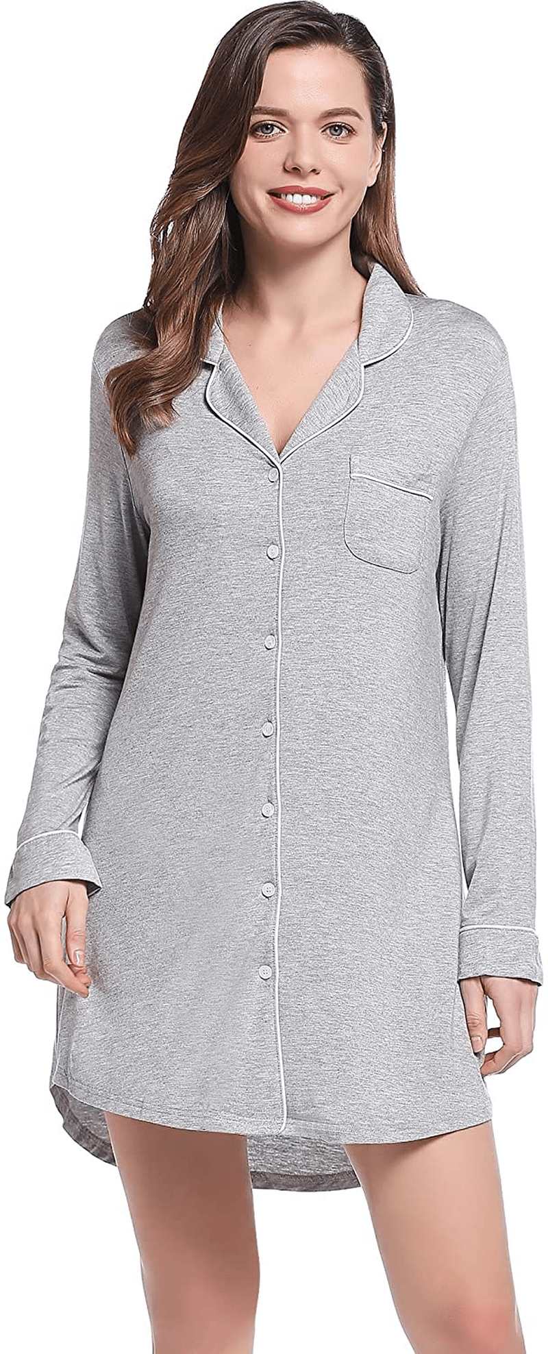 Amorbella Womens Long Sleeve Nightgown Button down Nightshirt Bamboo Sleep Shirt Soft Pajama Top Apparel & Accessories > Clothing > Sleepwear & Loungewear > Nightgowns Kylie Max   
