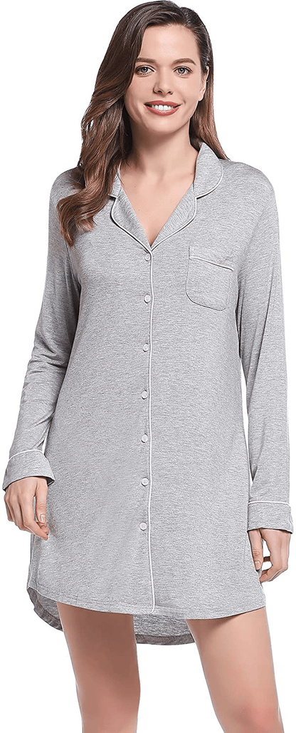 Amorbella Womens Long Sleeve Nightgown Button down Nightshirt Bamboo Sleep Shirt Soft Pajama Top Apparel & Accessories > Clothing > Sleepwear & Loungewear > Nightgowns Kylie Max   