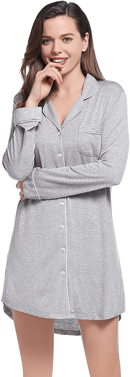 Amorbella Womens Long Sleeve Nightgown Button down Nightshirt Bamboo Sleep Shirt Soft Pajama Top Apparel & Accessories > Clothing > Sleepwear & Loungewear > Nightgowns Kylie Max   