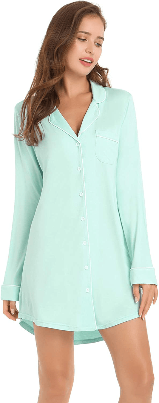 Amorbella Womens Long Sleeve Nightgown Button down Nightshirt Bamboo Sleep Shirt Soft Pajama Top Apparel & Accessories > Clothing > Sleepwear & Loungewear > Nightgowns Kylie Max   