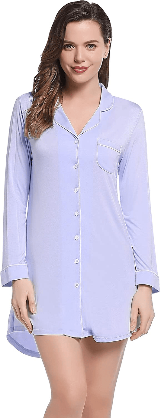 Amorbella Womens Long Sleeve Nightgown Button down Nightshirt Bamboo Sleep Shirt Soft Pajama Top Apparel & Accessories > Clothing > Sleepwear & Loungewear > Nightgowns Kylie Max   