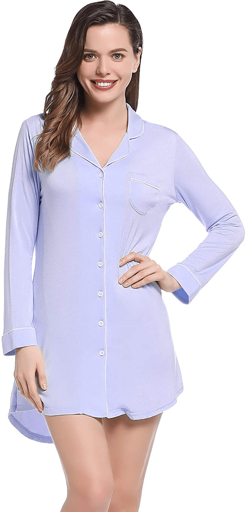 Amorbella Womens Long Sleeve Nightgown Button down Nightshirt Bamboo Sleep Shirt Soft Pajama Top Apparel & Accessories > Clothing > Sleepwear & Loungewear > Nightgowns Kylie Max   