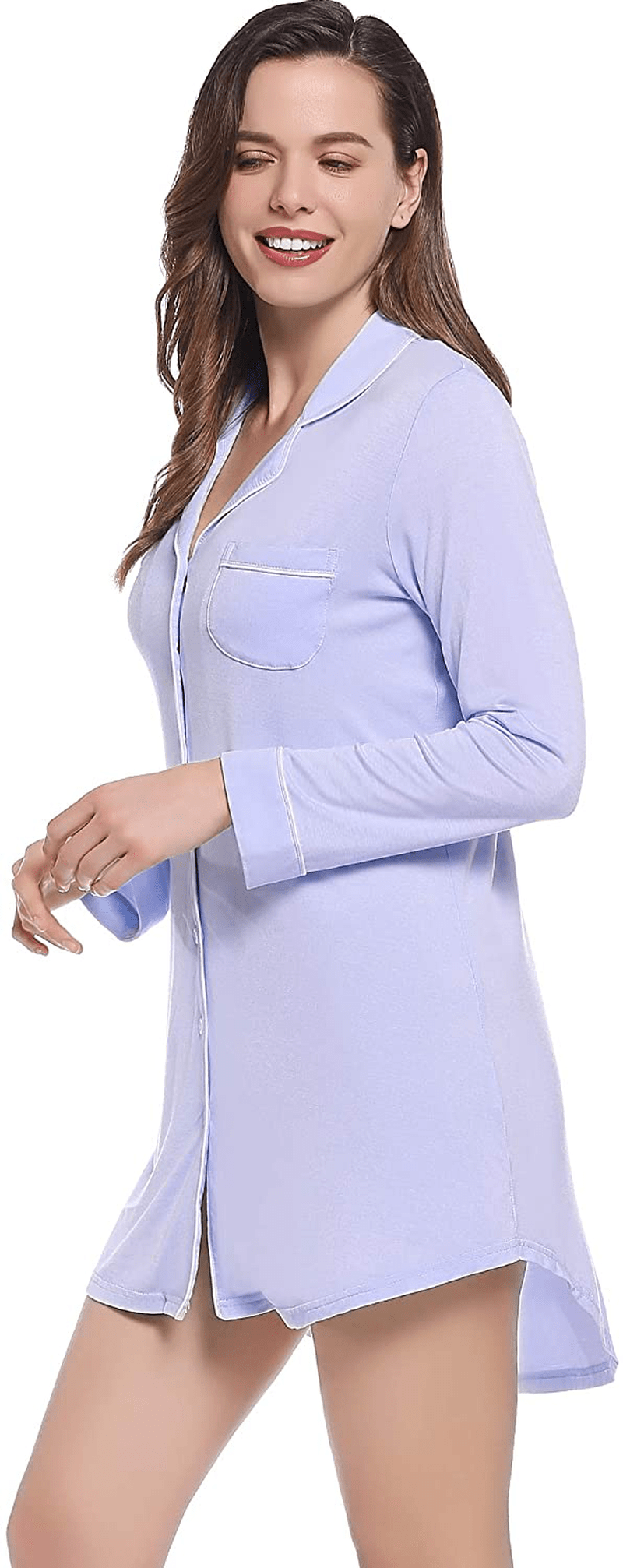 Amorbella Womens Long Sleeve Nightgown Button down Nightshirt Bamboo Sleep Shirt Soft Pajama Top Apparel & Accessories > Clothing > Sleepwear & Loungewear > Nightgowns Kylie Max   