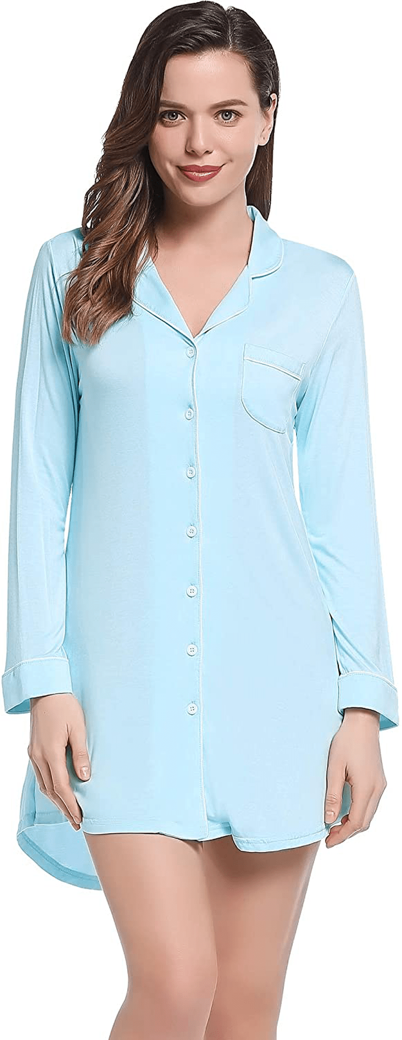 Amorbella Womens Long Sleeve Nightgown Button down Nightshirt Bamboo Sleep Shirt Soft Pajama Top Apparel & Accessories > Clothing > Sleepwear & Loungewear > Nightgowns Kylie Max   