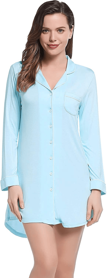 Amorbella Womens Long Sleeve Nightgown Button down Nightshirt Bamboo Sleep Shirt Soft Pajama Top Apparel & Accessories > Clothing > Sleepwear & Loungewear > Nightgowns Kylie Max   