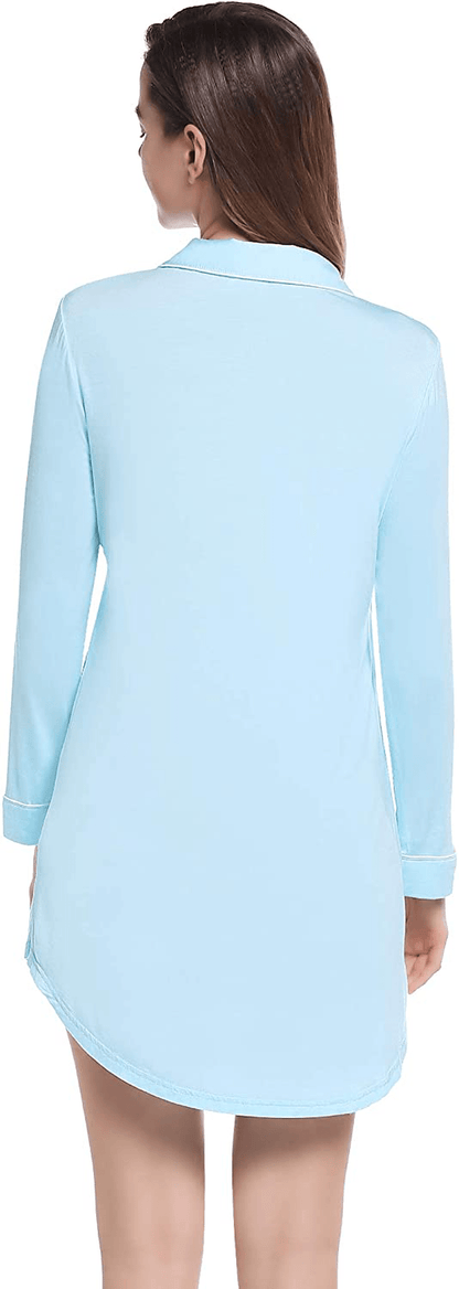 Amorbella Womens Long Sleeve Nightgown Button down Nightshirt Bamboo Sleep Shirt Soft Pajama Top Apparel & Accessories > Clothing > Sleepwear & Loungewear > Nightgowns Kylie Max   