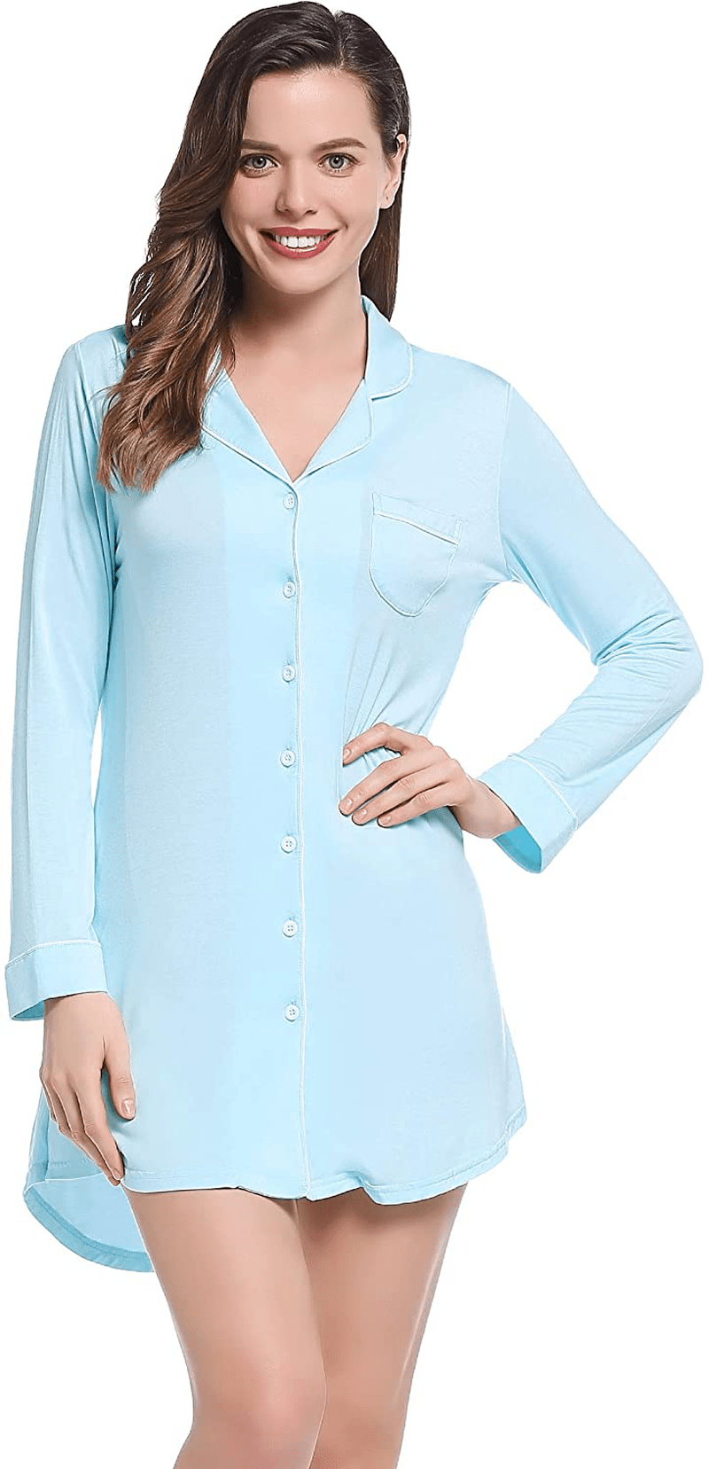 Amorbella Womens Long Sleeve Nightgown Button down Nightshirt Bamboo Sleep Shirt Soft Pajama Top Apparel & Accessories > Clothing > Sleepwear & Loungewear > Nightgowns Kylie Max   
