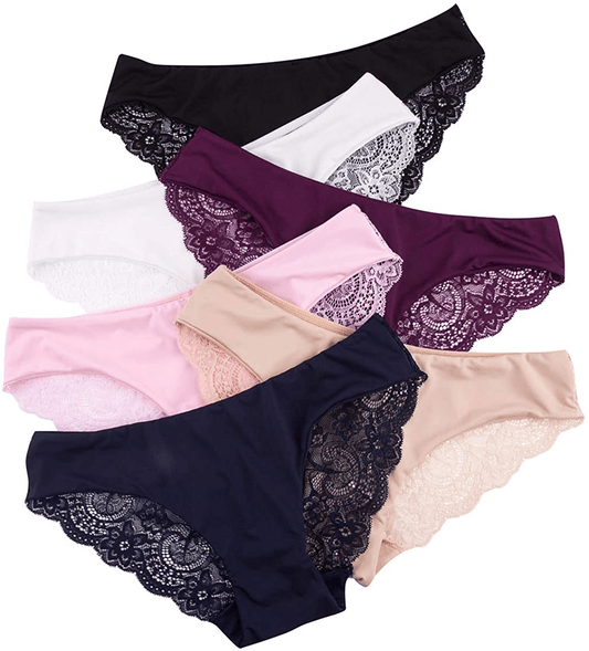 Amorfati Women¡¯S Bikini Panties Soft Lace Cheeky No Panty Line Bikini Underwear Seamless Briefs 6-Pack Apparel & Accessories > Clothing > Underwear & Socks > Underwear AMORFATI SERIES Multicoloured X-Large 