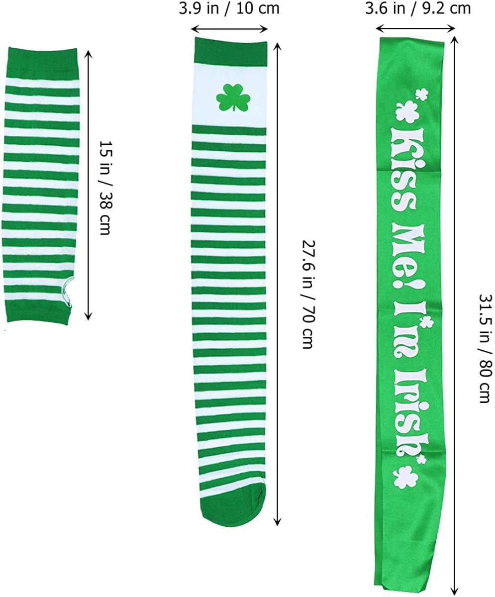 Amosfun St. Patrick'S Day Costume Accessories Arm Warmers Fingerless Gloves Gloves Shamrock Stocking Kiss Me I'M Irish Sash Irish Day Party Favor, Green, 3Pcs Apparel & Accessories > Clothing Accessories > Sashes Amosfun   