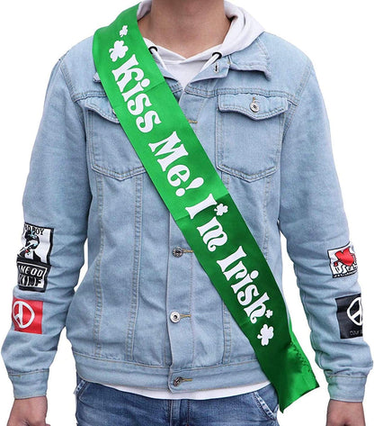 Amosfun St. Patrick'S Day Costume Accessories Arm Warmers Fingerless Gloves Gloves Shamrock Stocking Kiss Me I'M Irish Sash Irish Day Party Favor, Green, 3Pcs Apparel & Accessories > Clothing Accessories > Sashes Amosfun   