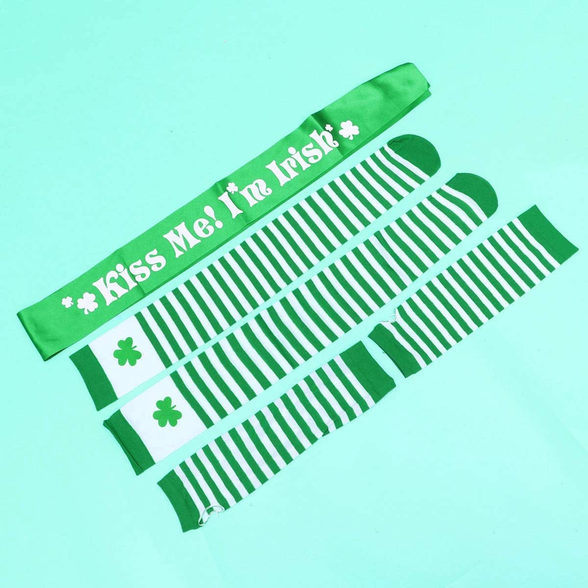 Amosfun St. Patrick'S Day Costume Accessories Arm Warmers Fingerless Gloves Gloves Shamrock Stocking Kiss Me I'M Irish Sash Irish Day Party Favor, Green, 3Pcs Apparel & Accessories > Clothing Accessories > Sashes Amosfun   