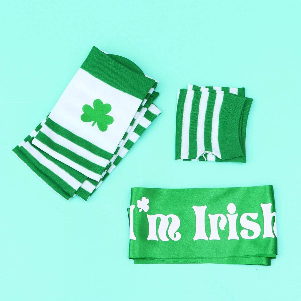 Amosfun St. Patrick'S Day Costume Accessories Arm Warmers Fingerless Gloves Gloves Shamrock Stocking Kiss Me I'M Irish Sash Irish Day Party Favor, Green, 3Pcs Apparel & Accessories > Clothing Accessories > Sashes Amosfun   
