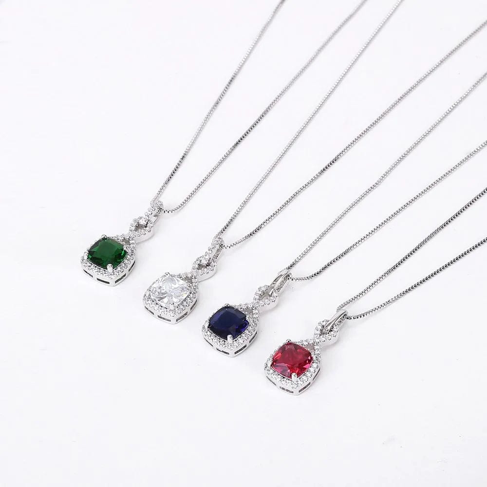 AMYJANE Crystal Jewelry Set for Women - Sterling Silver Square Cubic Zirconia CZ Bridal Pendant Necklace Earrings Set for Wedding Bride Bridesmaids Birthstone Fashion Jewelry Set